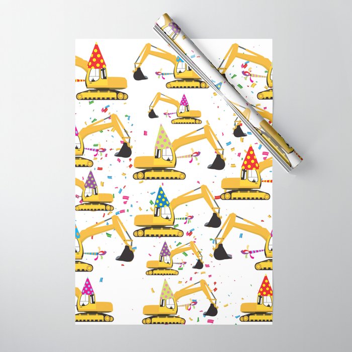 Excavator Construction Truck Party Pattern Wrapping Paper by iDove Design